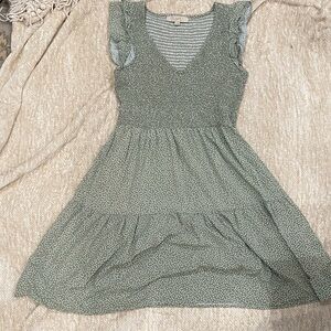 LOFT Green Patterned Mini Dress